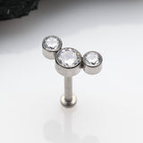 Detail View 1 of Implant Grade Titanium OneFit Threadless Journey Sparkle Trio Top Flat Back Stud Labret-Clear Gem