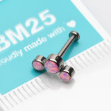 Detail View 3 of Implant Grade Titanium OneFit Threadless Journey Fire Opal Trio Top Flat Back Stud Labret-Pink Opal