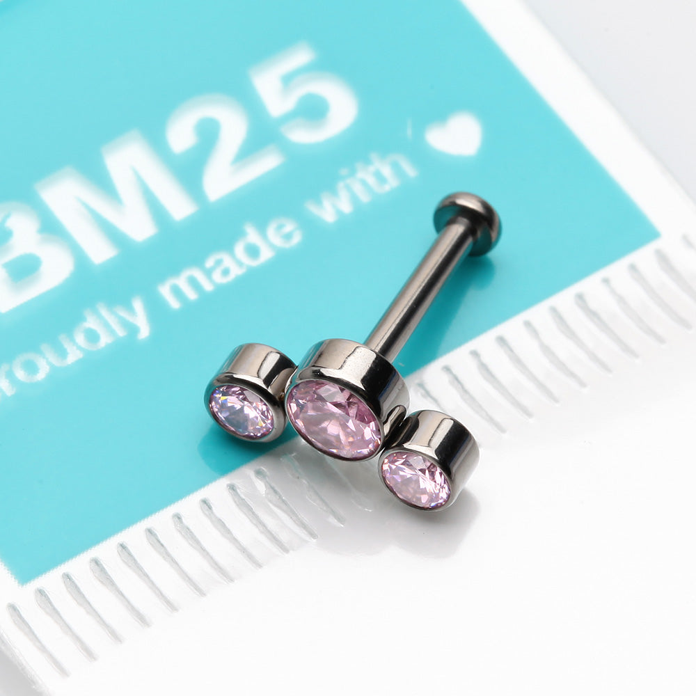 Detail View 3 of Implant Grade Titanium OneFit Threadless Journey Sparkle Trio Top Flat Back Stud Labret-Pink