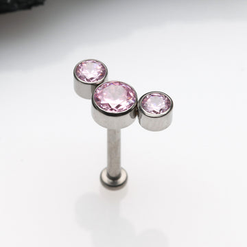 Detail View 1 of Implant Grade Titanium OneFit Threadless Journey Sparkle Trio Top Flat Back Stud Labret-Pink