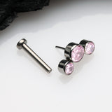 Detail View 2 of Implant Grade Titanium OneFit Threadless Journey Sparkle Trio Top Flat Back Stud Labret-Pink