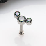 Detail View 1 of Implant Grade Titanium OneFit Threadless Journey Sparkle Trio Top Flat Back Stud Labret-Vitrail Medium