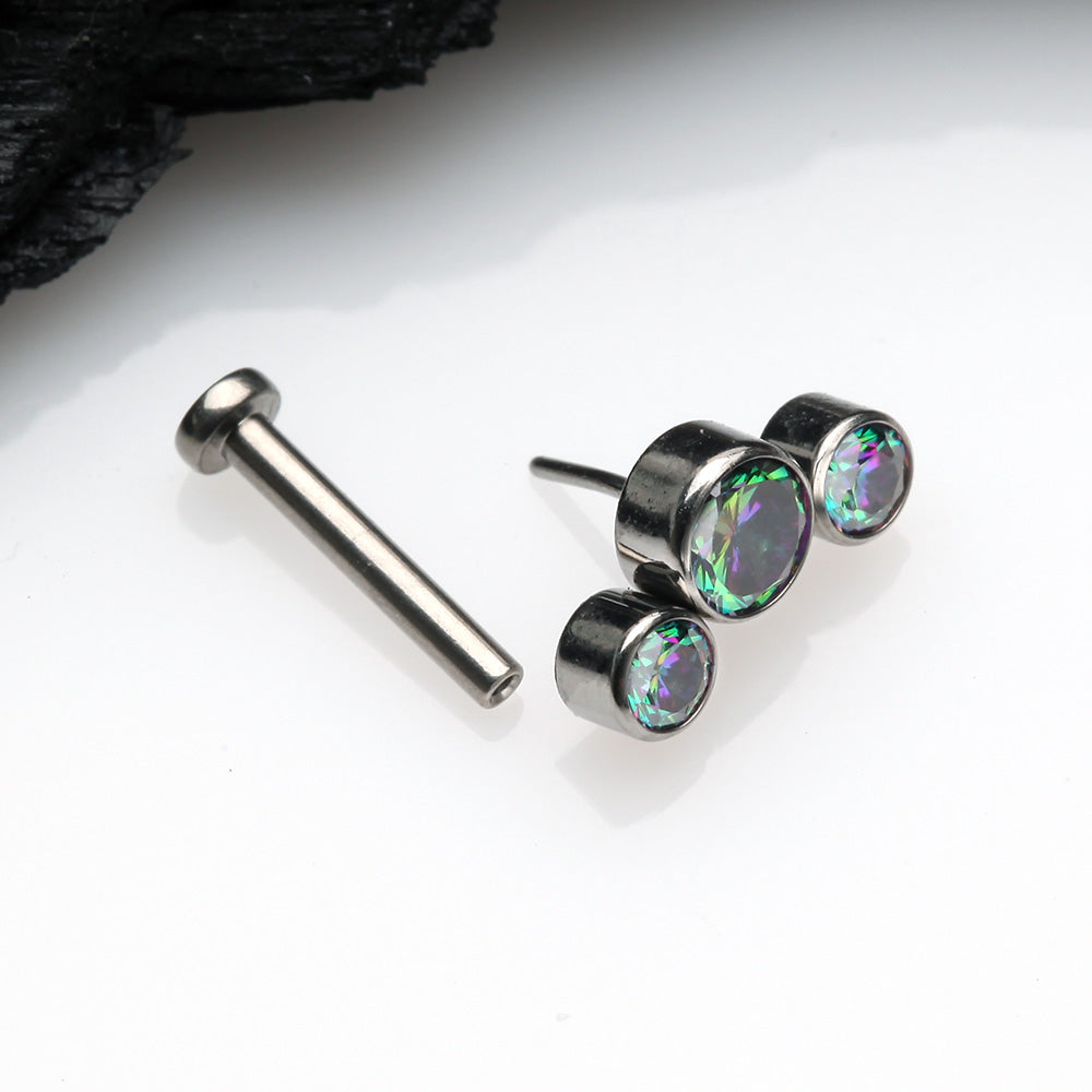 Detail View 2 of Implant Grade Titanium OneFit Threadless Journey Sparkle Trio Top Flat Back Stud Labret-Vitrail Medium