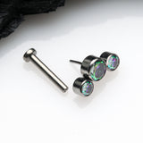 Detail View 2 of Implant Grade Titanium OneFit Threadless Journey Sparkle Trio Top Flat Back Stud Labret-Vitrail Medium