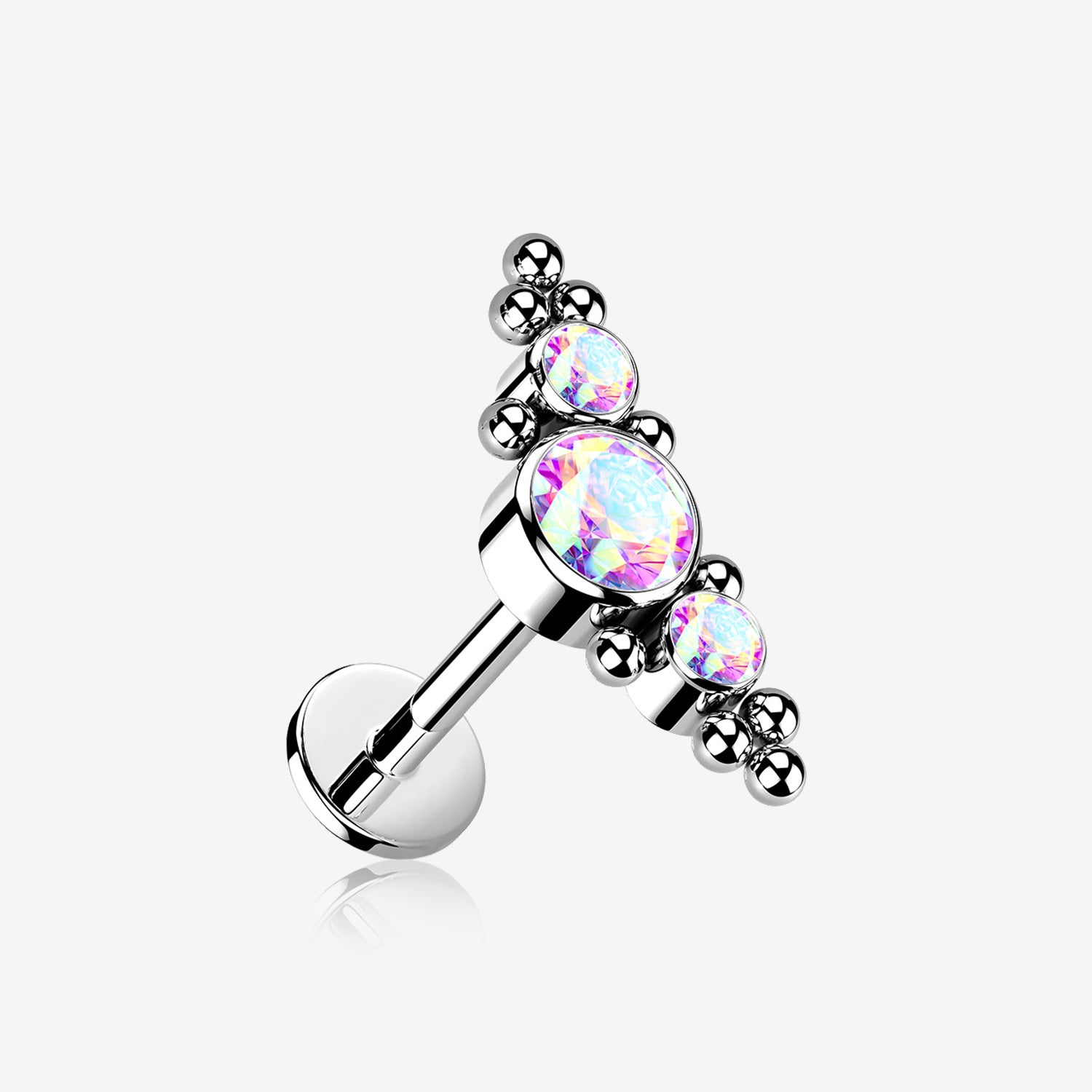 Implant Grade Titanium OneFit Threadless Sparkle Arc Bali Beads Flat Back Stud Labret-Aurora Borealis