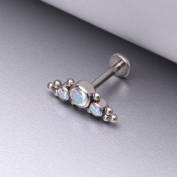 Detail View 1 of Implant Grade Titanium OneFit Threadless Sparkle Arc Bali Beads Flat Back Stud Labret-Aurora Borealis