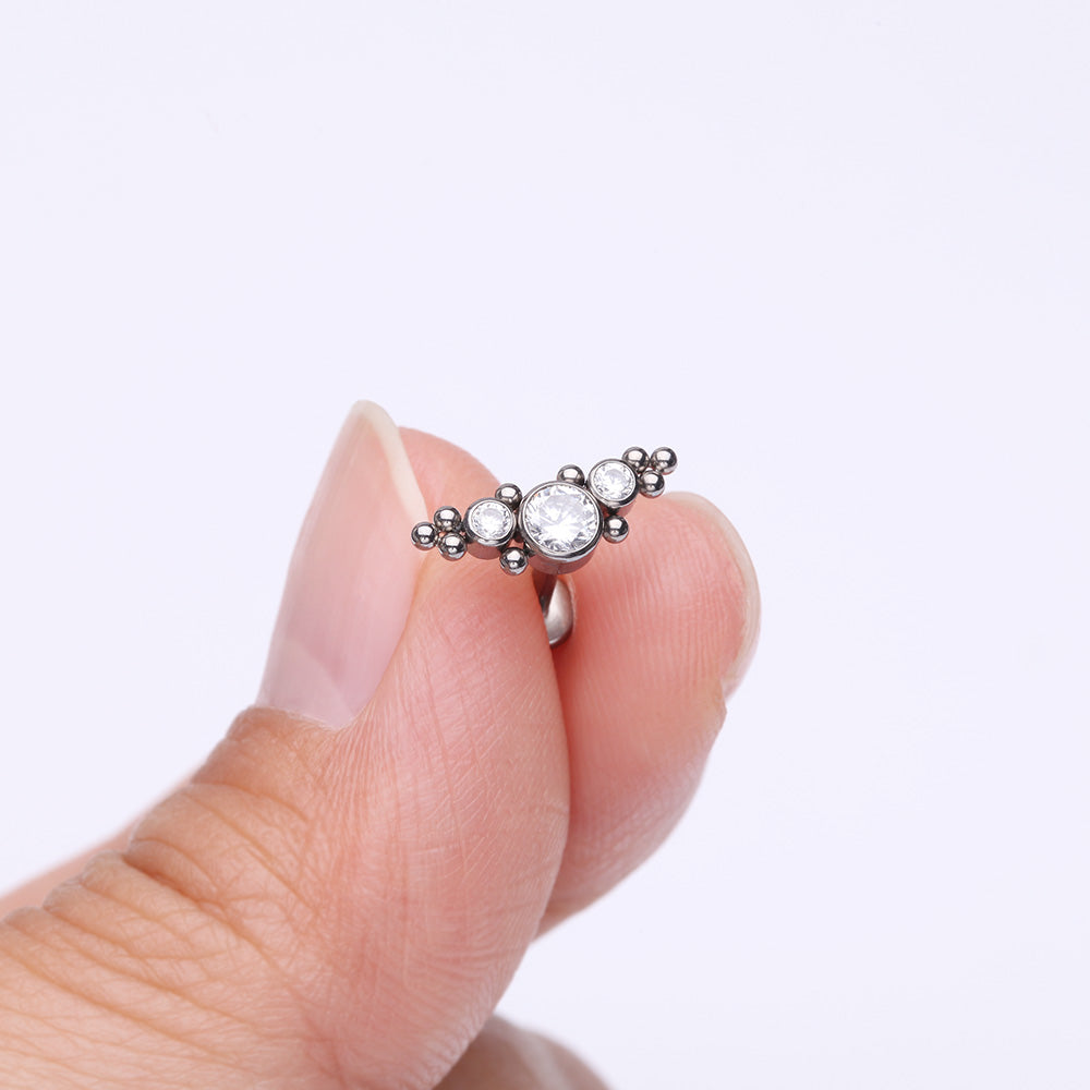 Detail View 2 of Implant Grade Titanium OneFit Threadless Sparkle Arc Bali Beads Flat Back Stud Labret-Clear Gem