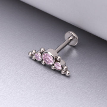 Detail View 1 of Implant Grade Titanium OneFit Threadless Sparkle Arc Bali Beads Flat Back Stud Labret-Pink