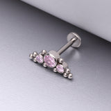 Detail View 1 of Implant Grade Titanium OneFit Threadless Sparkle Arc Bali Beads Flat Back Stud Labret-Pink