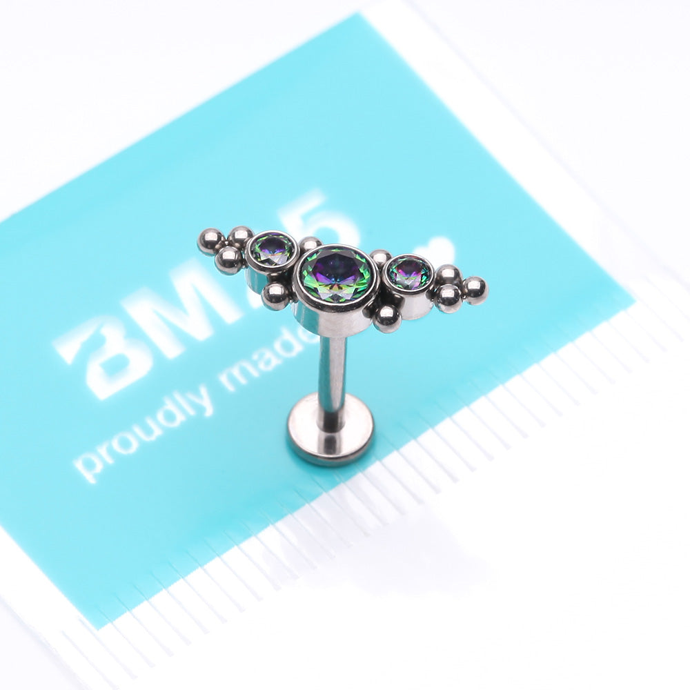 Detail View 3 of Implant Grade Titanium OneFit Threadless Sparkle Arc Bali Beads Flat Back Stud Labret-Vitrail Medium
