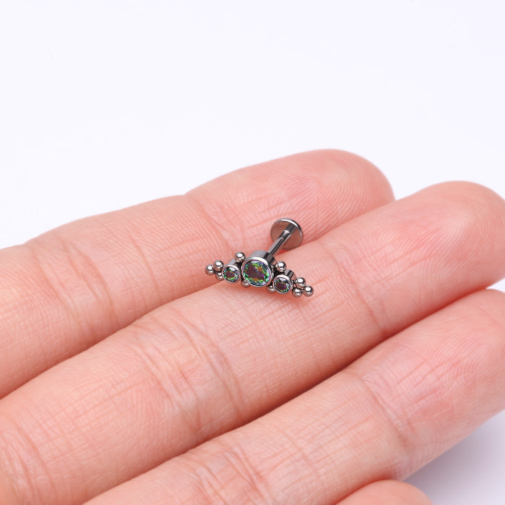 Detail View 2 of Implant Grade Titanium OneFit Threadless Sparkle Arc Bali Beads Flat Back Stud Labret-Vitrail Medium