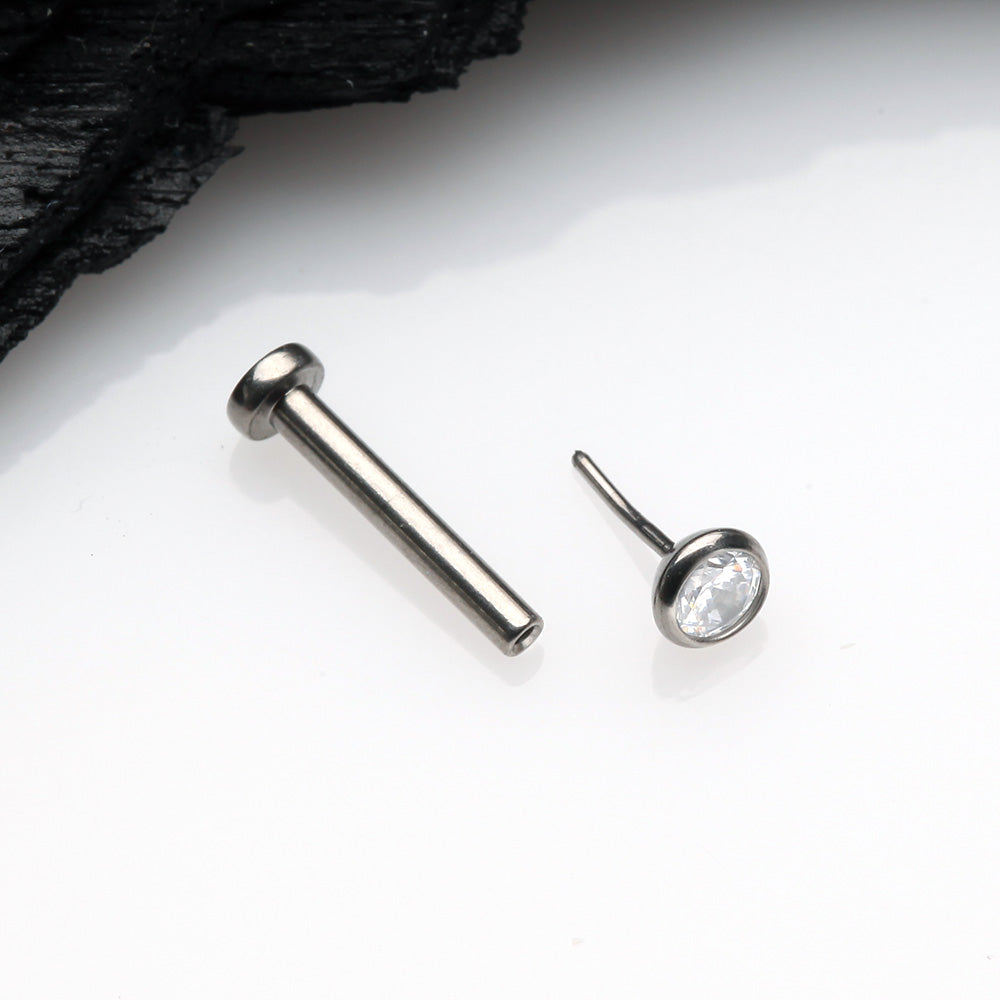 Detail View 2 of Implant Grade Titanium OneFit Threadless Gem Bezel Set Top Flat Back Stud Labret-Clear Gem
