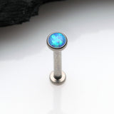 Detail View 1 of Implant Grade Titanium OneFit Threadless Fire Opal Bezel Set Top Flat Back Stud Labret-Blue Opal