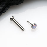 Detail View 2 of Implant Grade Titanium OneFit Threadless Fire Opal Bezel Set Top Flat Back Stud Labret-Purple Opal