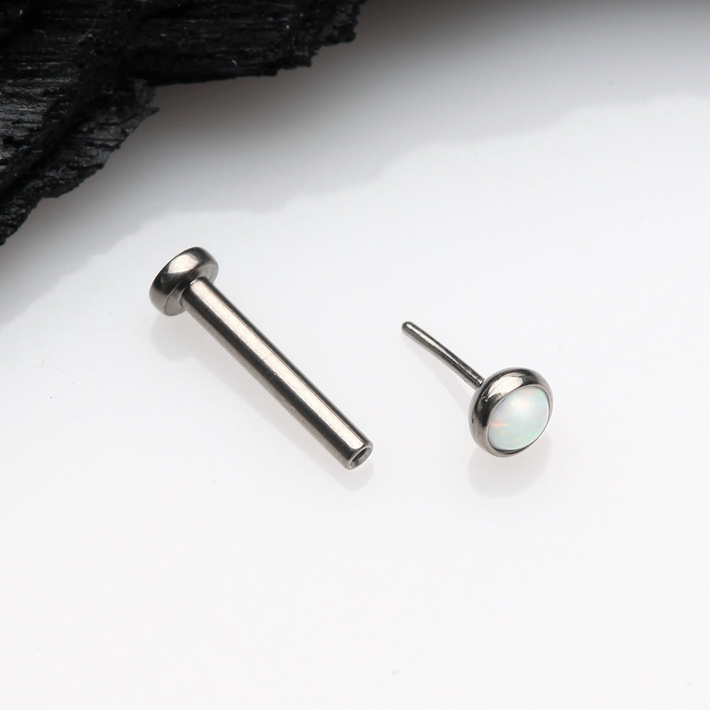 Detail View 2 of Implant Grade Titanium OneFit Threadless Fire Opal Bezel Set Top Flat Back Stud Labret-White Opal