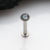 Detail View 1 of Implant Grade Titanium OneFit Threadless Gem Bezel Set Top Flat Back Stud Labret-Vitrail Medium
