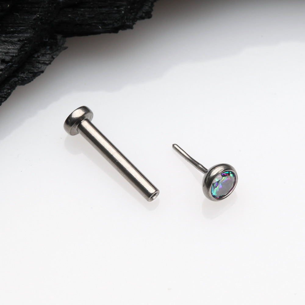 Detail View 2 of Implant Grade Titanium OneFit Threadless Gem Bezel Set Top Flat Back Stud Labret-Vitrail Medium