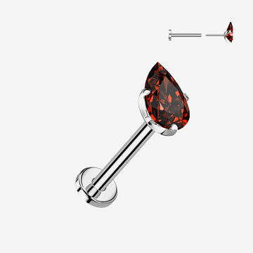 Implant Grade Titanium OneFit Threadless Teardrop Gem Sparkle Top Flat Back Labret-Red