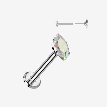 Implant Grade Titanium OneFit Threadless Marquise Gem Sparkle Top Flat Back Labret-Aurora Borealis