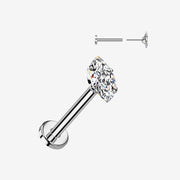 Implant Grade Titanium OneFit Threadless Marquise Gem Sparkle Top Flat Back Labret