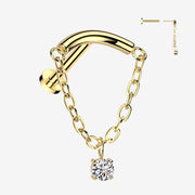 Implant Grade Titanium OneFit Threadless Golden Chained Curved Bar Sparkle Top Flat Back Labret