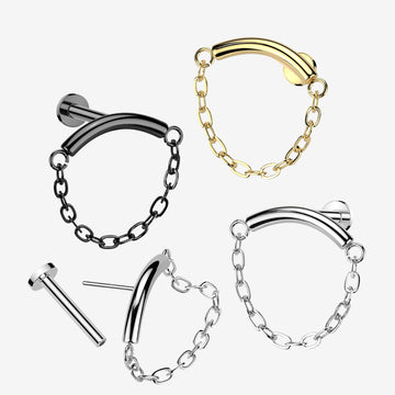 Detail View 1 of Implant Grade Titanium OneFit Threadless Chained Curved Bar Top Flat Back Labret