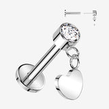 Implant Grade Titanium OneFit Threadless Sparkle Dangle Heart Top Flat Back Labret