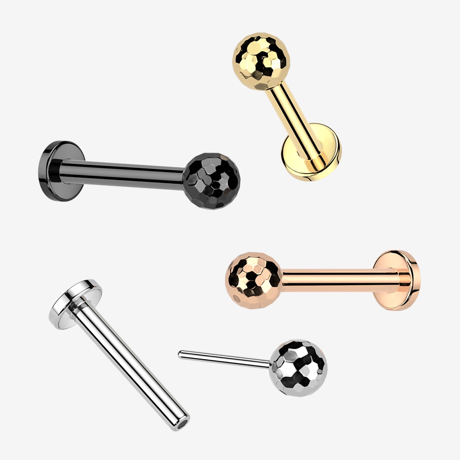 Detail View 1 of Implant Grade Titanium OneFit Threadless Rose Gold Multi-Faceted Top Flat Back Labret
