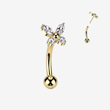Implant Grade Titanium OneFit Threadless Golden Butterfly Sparkle Top Curved Barbell-Clear Gem