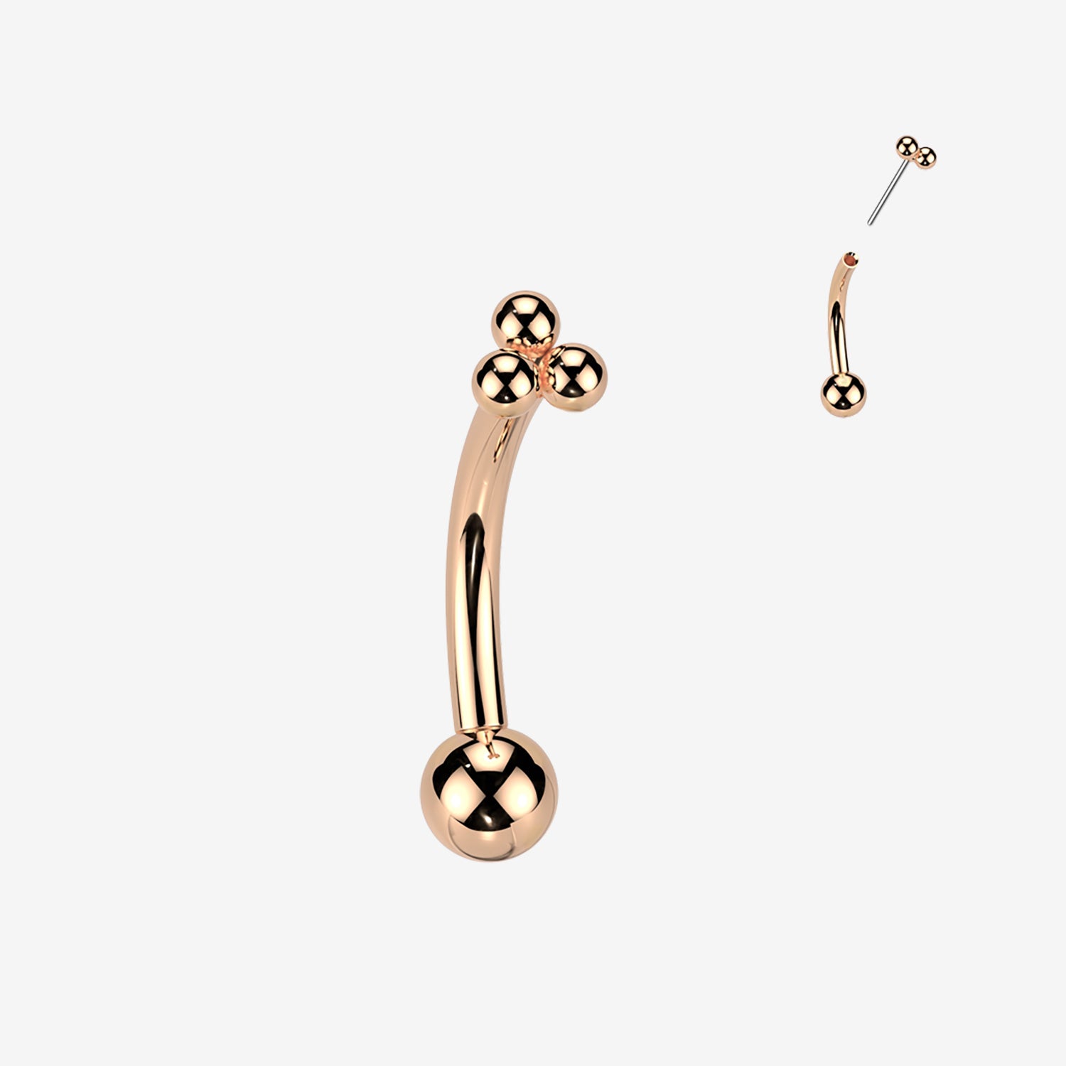 Implant Grade Titanium OneFit Threadless Rose Gold Bali Beads Trinity Top Curved Barbell