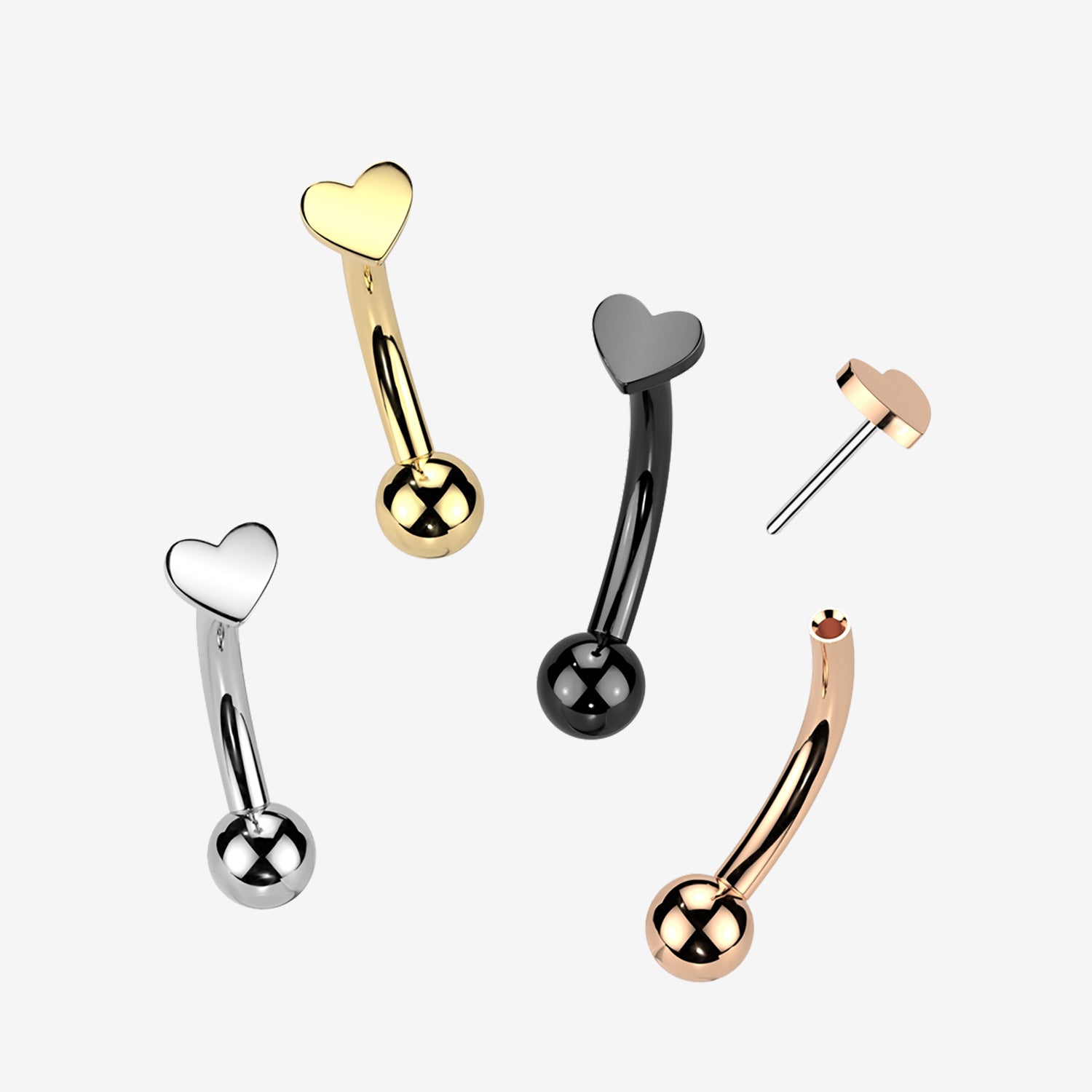 Detail View 1 of Implant Grade Titanium OneFit Threadless Golden Dainty Heart Top Curved Barbell