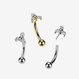 Detail View 1 of Implant Grade Titanium OneFit Threadless Trinity Sparkle Top Curved Barbell-Clear Gem