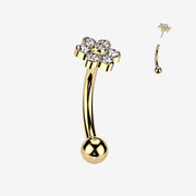 Implant Grade Titanium OneFit Threadless Golden Brilliant Flower Sparkle Top Curved Barbell