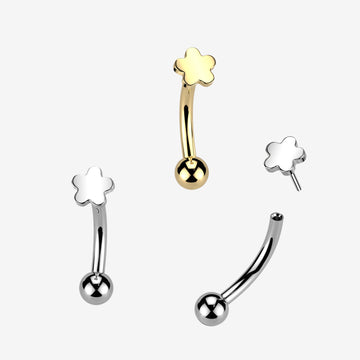 Detail View 1 of Implant Grade Titanium OneFit Threadless Flower Icon Top Curved Barbell