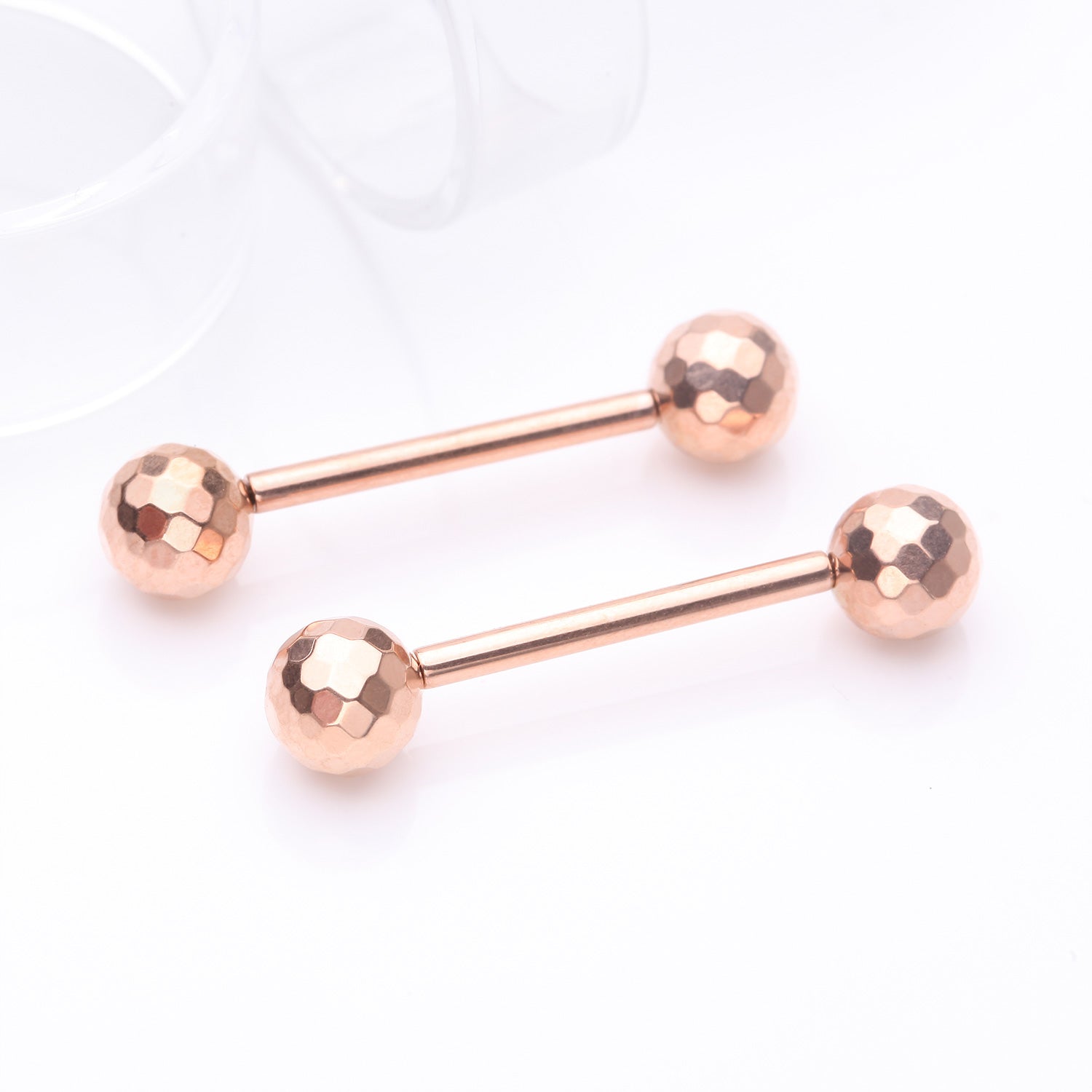 Detail View 1 of A Pair of Implant Grade Titanium Rose Gold Multi-Faceted OneFit Threadless Nipple Barbell