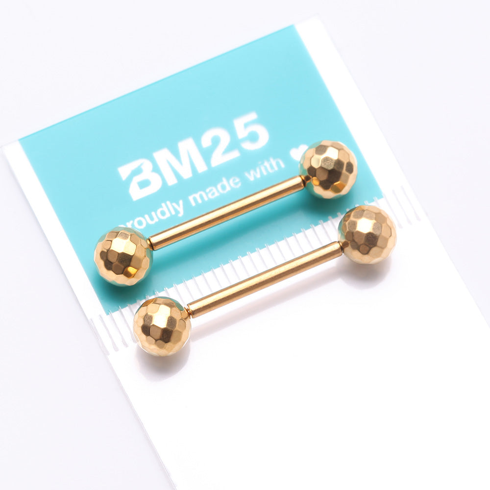 Detail View 3 of A Pair of Implant Grade Titanium Golden Multi-Faceted OneFit Threadless Nipple Barbell