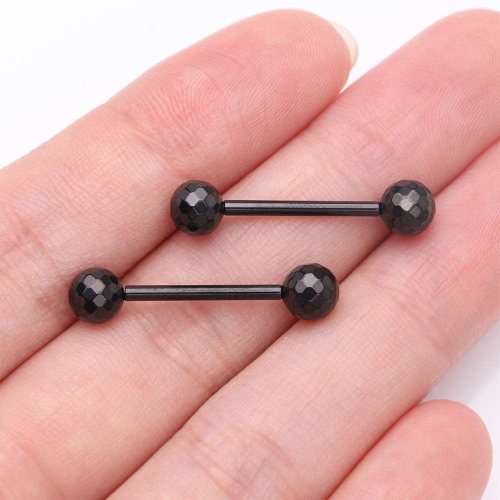 Detail View 2 of A Pair of Implant Grade Titanium Blackline Multi-Faceted OneFit Threadless Nipple Barbell