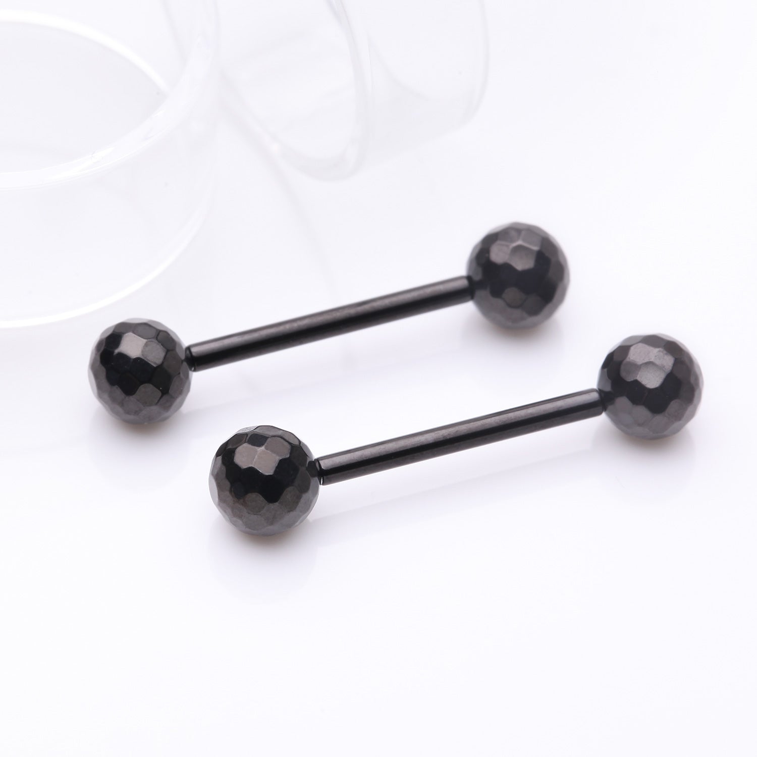 Detail View 1 of A Pair of Implant Grade Titanium Blackline Multi-Faceted OneFit Threadless Nipple Barbell