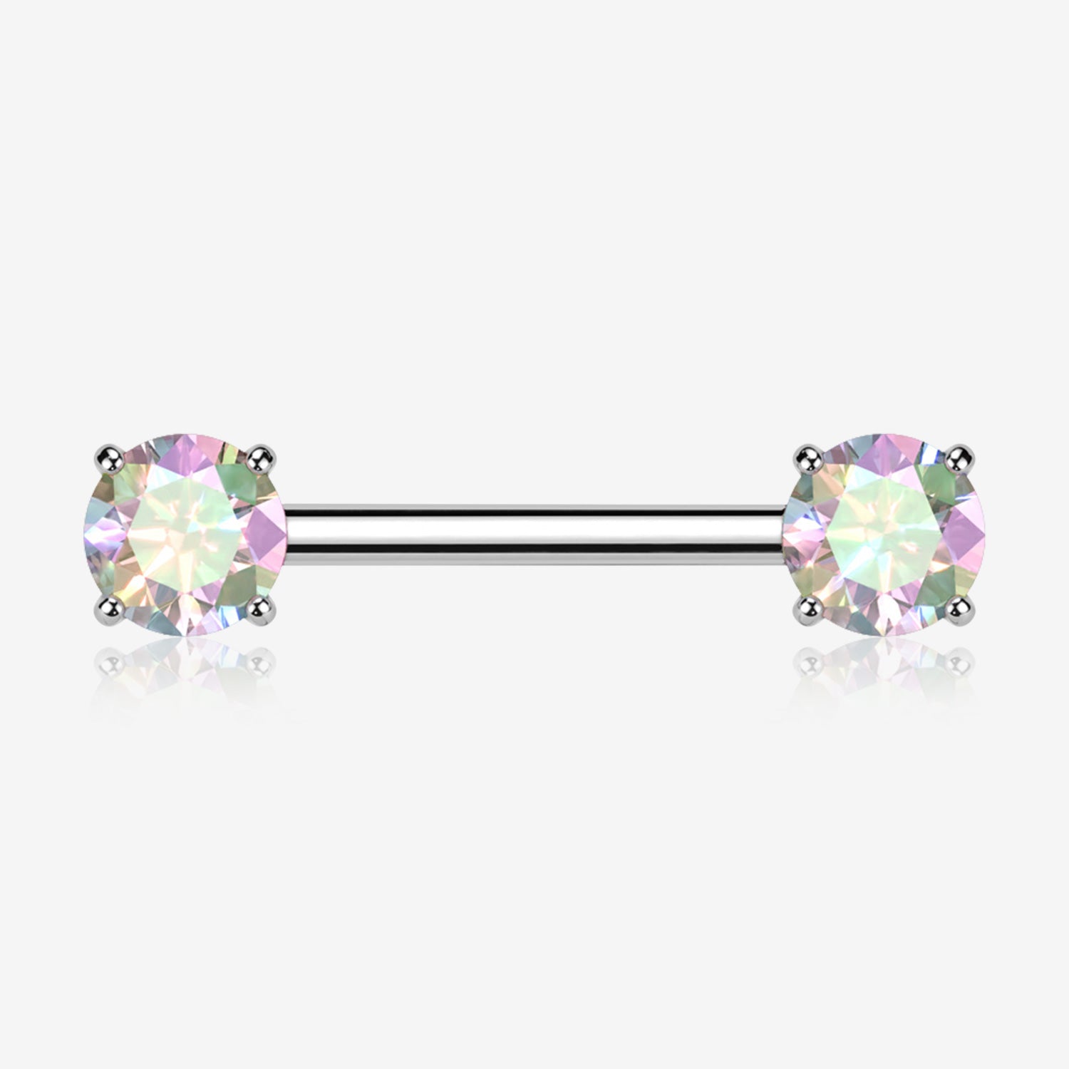 A Pair of Implant Grade Titanium OneFit Threadless Prong Gem Sparkle Nipple Barbell-Aurora Borealis