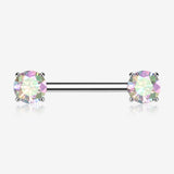A Pair of Implant Grade Titanium OneFit Threadless Prong Gem Sparkle Nipple Barbell