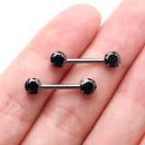 Detail View 2 of A Pair of Implant Grade Titanium OneFit Threadless Prong Gem Sparkle Nipple Barbell-Black