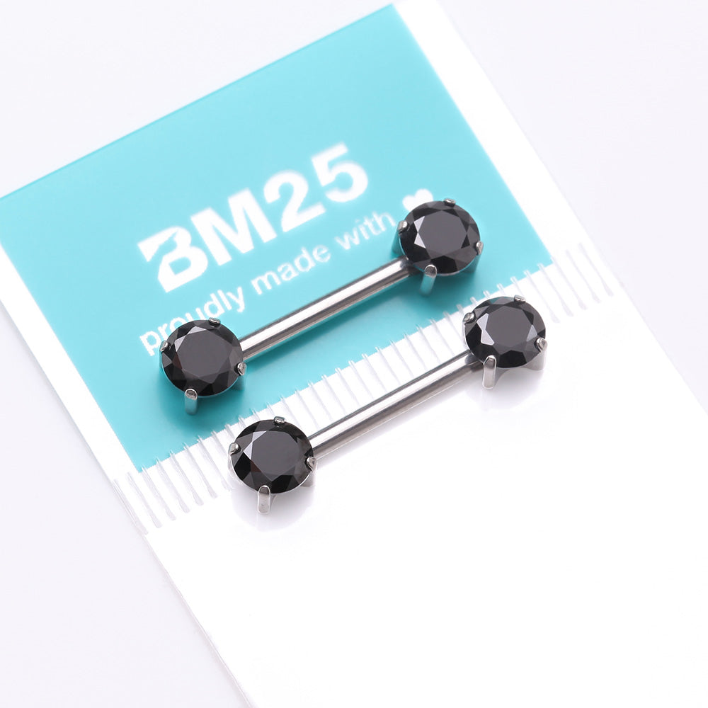 Detail View 3 of A Pair of Implant Grade Titanium OneFit Threadless Prong Gem Sparkle Nipple Barbell-Black