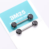 Detail View 3 of A Pair of Implant Grade Titanium OneFit Threadless Prong Gem Sparkle Nipple Barbell-Black