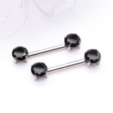 Detail View 1 of A Pair of Implant Grade Titanium OneFit Threadless Prong Gem Sparkle Nipple Barbell-Black