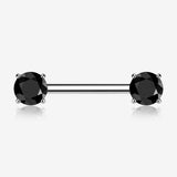 A Pair of Implant Grade Titanium OneFit Threadless Prong Gem Sparkle Nipple Barbell