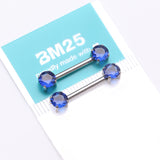 Detail View 3 of A Pair of Implant Grade Titanium OneFit Threadless Prong Gem Sparkle Nipple Barbell-Blue