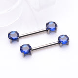 Detail View 1 of A Pair of Implant Grade Titanium OneFit Threadless Prong Gem Sparkle Nipple Barbell-Blue