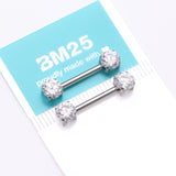 Detail View 3 of A Pair of Implant Grade Titanium OneFit Threadless Prong Gem Sparkle Nipple Barbell-Clear Gem