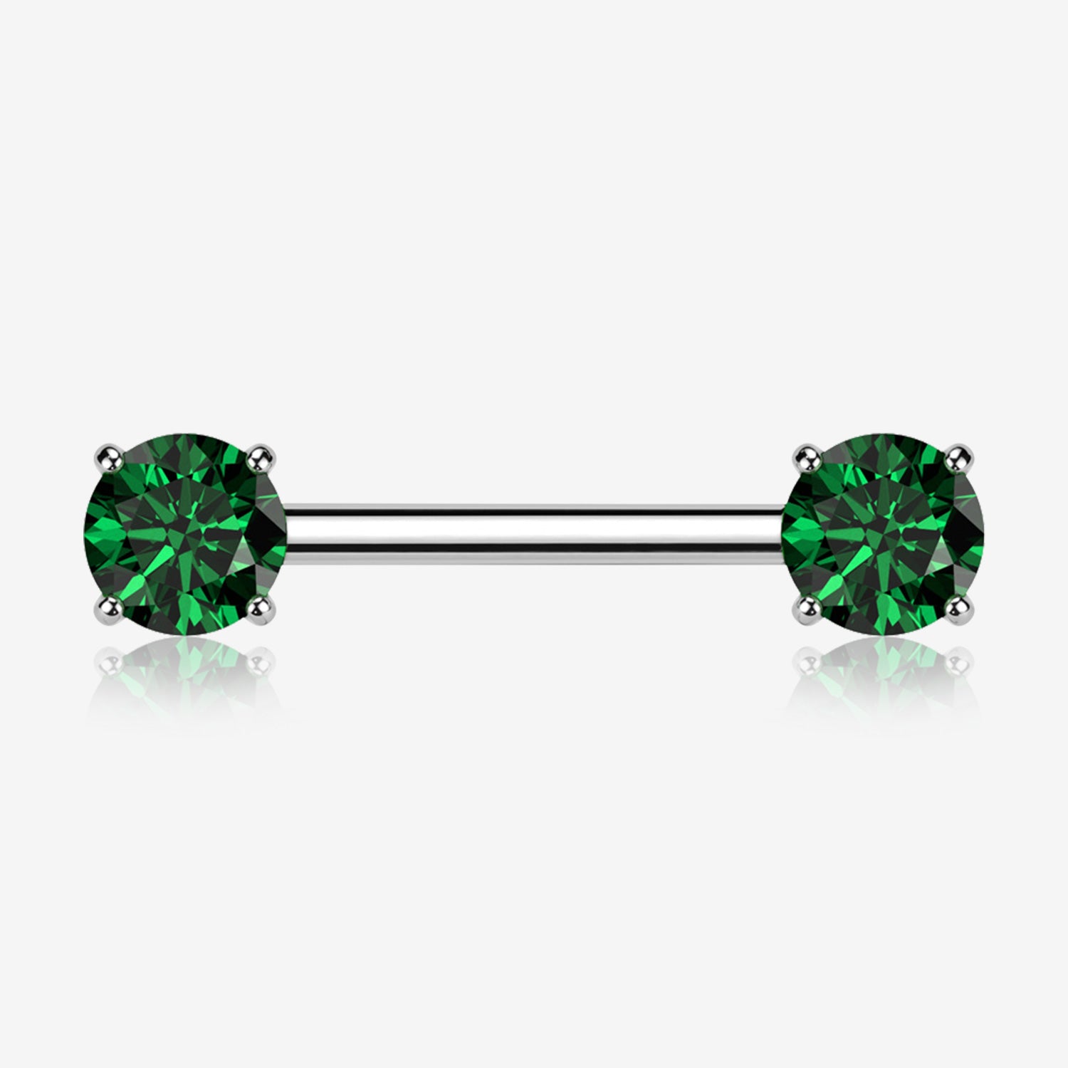 A Pair of Implant Grade Titanium OneFit Threadless Prong Gem Sparkle Nipple Barbell-Emerald