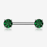 A Pair of Implant Grade Titanium OneFit Threadless Prong Gem Sparkle Nipple Barbell